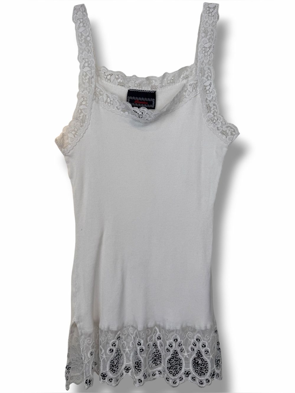 Licorice Vintage Y2K White Sequins Lace Sleeveless Rib Cami Tank Top Tunic Small